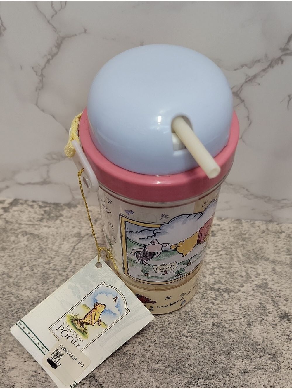 RARE VTG SELANDIA CLASSIC POOH SIP N SNACK CANTEEN W/ STRAW 8" TALL NEW WITH TAG - Picture 6 of 12